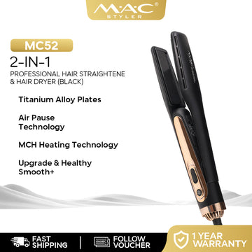 MAC Styler One-Step Air Straight 2-in-1 Professional Hair Dryer & Flat Iron in Black MC52