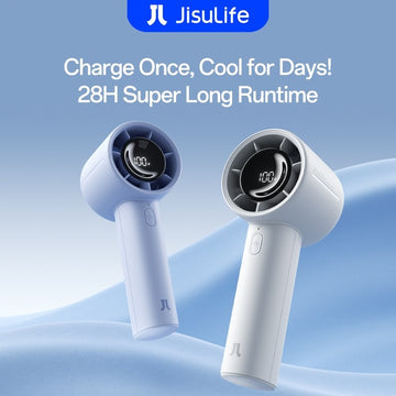 JISULIFE Life10/10S Handheld Fan 5‑Speed Turbo Mini Strong Wind, Long Battery, USB‑C Rechargeable